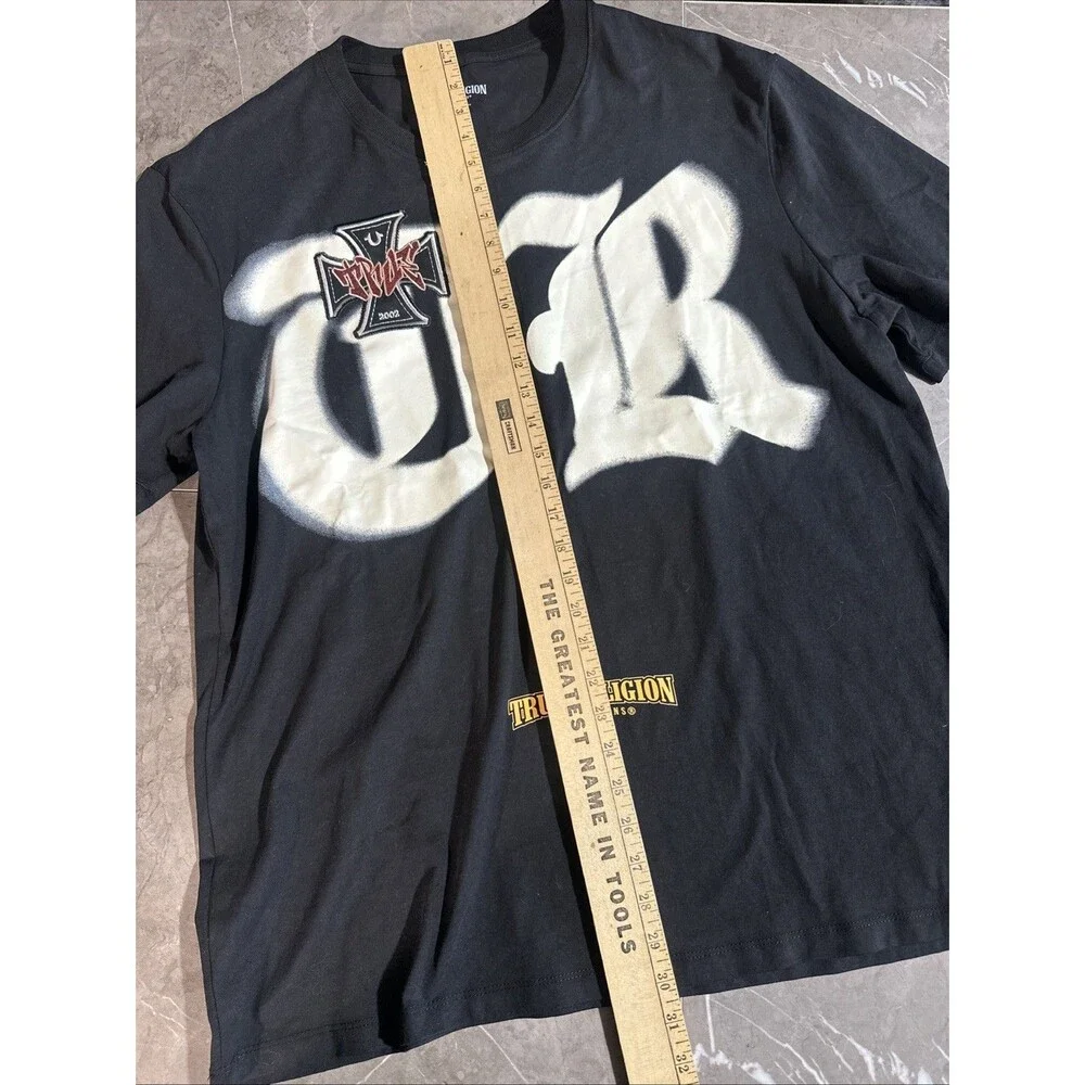 Vintage True Religion Black Graphic Cross 2002 Embroidered T Shirt Men’s XXL